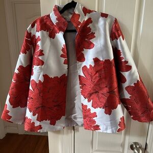 Grace Chung New York Red and White Floral Blazer with Structured Collar